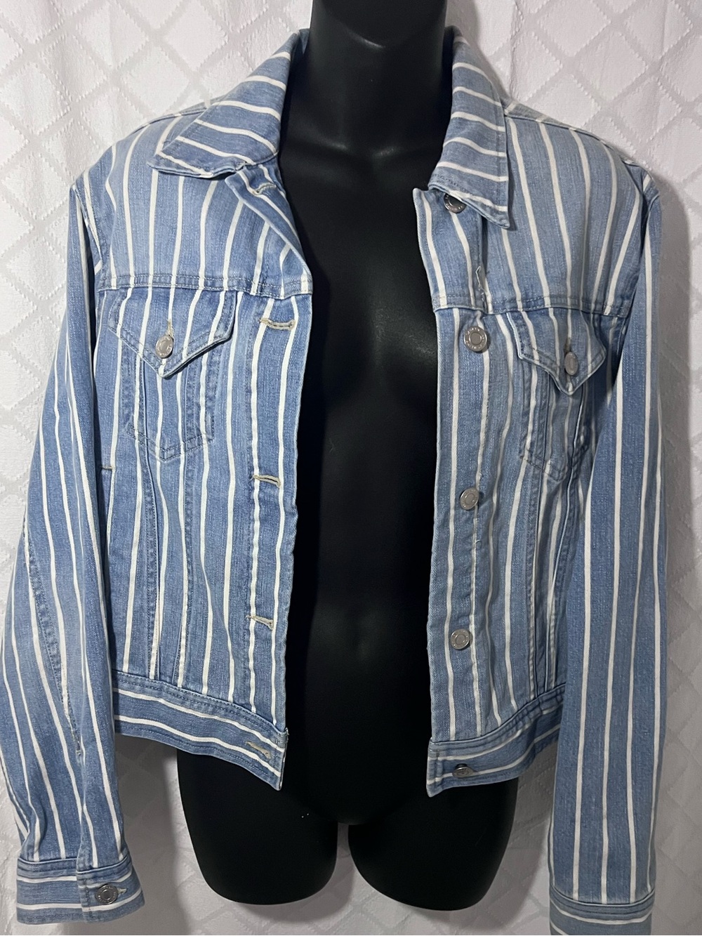 LRL Ralph Lauren light blue denim and white, stripes, cropped jacket, size M